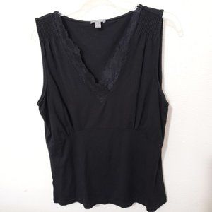 Ann Taylor Sleeveless Black Top V Neck Size Large